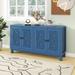 Storage Sideboard with Adjustable Shelf and 4 Rhombus Hollow Pattern Doors, Doors with Metal Ring Handles