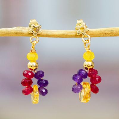 '14k Gold-Plated Agate and Citrine Dangle Cluster Earrings'