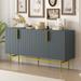 Wood Sideboard with Adjustable Shelves, 4 Doors and Golden Metal Handles, Storage Buffet Cabinet for Living Room