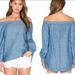 Free People Tops | Free People Off The Shoulder Chambray Top With Ties Size S/P #1361 | Color: Blue | Size: Sp