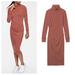 Athleta Dresses | Athleta Industry Fitted Ruched Long Sleeve Turtleneck Midi Dress 13157 | Color: Brown/Red | Size: Xxs