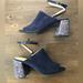 Nine West Shoes | Nine West Navy Opened Toed Mules With Silver Glitter Block Heel Size 9 | Color: Blue/Silver | Size: 9