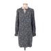 Ann Taylor LOFT Casual Dress - Shift Tie Neck 3/4 sleeves: Gray Floral Dresses - Women's Size Small