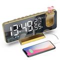 Mightree Projection Alarm Clock for Bedroom, Digital Alarm Clock with USB Charger, 7.4" Large LED Mirror Display Radio Alarm Clock, Dual Smart Alarm with Projection on Ceiling, Rich Gold