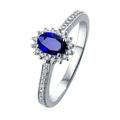 Ayoiow 18 Karat White Gold Ring Wedding Band Women Oval 2ct Blue Sapphire Ring 0.325ct Diamond Rings for Women Blue White Gold Promise Ring