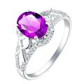 Ayoiow 18 Carrot White Gold Wedding Bands for Women Oval Heart 1.06ct Purple Amethyst Ring 0.16ct Diamond Ring Women Purple Promise Ring