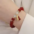 Bracelet perlé porte-bonheur pour femme perles rouges élégantes pendentif cacahuète bracelet à