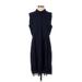 T Tahari Cocktail Dress - Shirtdress High Neck Sleeveless: Blue Print Dresses - Women's Size 0