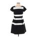 Ann Taylor Casual Dress - Mini High Neck Short sleeves: Black Stripes Dresses - Women's Size 2 Petite