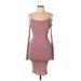 Fashion Nova Casual Dress - Bodycon Scoop Neck Long sleeves: Pink Solid Dresses - Women's Size Large