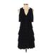 White House Black Market Casual Dress - A-Line V Neck Sleeveless: Black Print Dresses - Women's Size 2X-Small