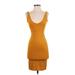 Forever 21 Casual Dress - Bodycon Plunge Sleeveless: Orange Print Dresses - Women's Size Small