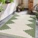 Hauteloom Djugun Outdoor Area Rug - Outside Porch Patio Rug Carpet - Waterproof Rug - Geometric - Green Cream Gray Off White Bone - 4 3 x 5 11