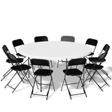 Magshion 11 Pieces 5 Ft Plastic Foldable Card Table and Chair Set Folding Dining Table Picnic Desk with Handle and 10Pcs Chairs White/Black