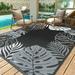 SIXHOME Outdoor Rug Clearance Patio Rug 5x8 Waterproof Outdoor Mats Porch Camping Plastic Area Rugs Black and White Reversible Outside Rug for Picnic RV Balcony Straw Texture Tropical Palm Pattern