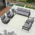 Kullavik Patio Furniture Set 6-Piece Aluminum Sofa with armrest Modern Outdoor Conversation Set 7 Seats Two of 3-Seat Sofas Outdoor Swivel Rocking Chairs with Thick Cushion Grey