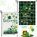 2 Pieces St. Patrick s Day Garden Flag Shamrocks Burlap Yard Flag Welcome Green Hat Truck Decorative Flag Double Sided Holiday Garden Flags for St. Patrick s Day Outdoor Decoration 12.5 x 18.5 Inches