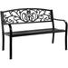 50 Patio Garden Bench Loveseats Park Yard Furniture Black Steel Cast Iron Frame Chair Metal Bench Outdoor with Floral Scroll Pattern