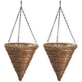 No. 88636 12 Inch Rope & Fern Wicker Cone Hanging Basket Planters - Quantity 2