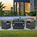 4-Piece PE Wicker Patio Sofa Furniture Set All Weather Conversation Set Rattan Sofa Set with Anti-Slip Cushions and Tempered Glass Coffee Table Dark Gray