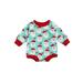 Canrulo Infant Baby Girl Boy Romper Santa Claus Print Long Sleeve Bodysuit Jumpsuit Fall Clothes Blue 0-6 Months