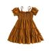 TheFound Toddler Baby Girls Summer A-line Dress Short Sleeve Off-Shoulder Spaghetti Straps Casual Loose Pleated Dress