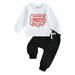 FEORJGP Toddler Infant Boys Valentine s Day Outfits Long Sleeve Pullover Letter Print Sweatshirt Crew Neck Tops and Sweatpants Drawstring Pants Sets