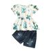 Toddler Kids Baby Girl Summer Sunflowers Floral Tops+Ripped Denim Shorts Outfit Size 8 Girls Outfits Baby Blankets Floral Girls Baby Clothes Cute for Teen Girls 3 Month Old Clothes Girls Outfits Size