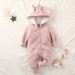 Daqian Baby Girl Clothes Clearance Toddler Baby Boys Girls Solid Color Cute Ears Winter Thick Keep Warm Jumpsuit Romper Toddler Girl Clothes Clearance Pink 6-9 Months