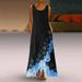 TUWABEII Fall & Winter Dresses for Womens Women Sleeveless Print Round Neck Long Maxi Dress Beach Shirt Dress