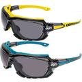 2 Pairs of Global Vision Octane Padded Safety Glasses Yellow and Blue Gaskets Smoke Lens