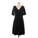 Lands' End Casual Dress - A-Line V-Neck 3/4 sleeves: Black Solid Dresses - Women's Size Medium