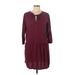 Old Navy Casual Dress - DropWaist Tie Neck 3/4 sleeves: Burgundy Print Dresses - Women's Size Large