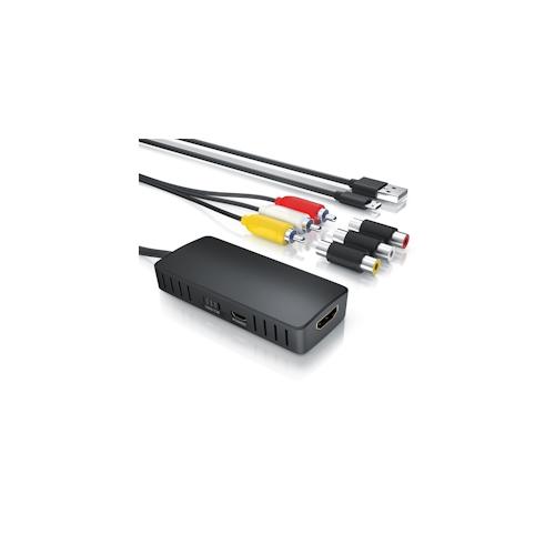 CSL RCA auf HDMI Konverter, AV Composite Adapter, kompatibel zu Pal und NTSC, Ausgabe 720p und 1080p FullHD, Ladekabel, für Videokameras Videorekorder