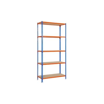PROREGAL Schwerlastregal BIG MULI | HxBxT 200x110x40cm | 5 Fachböden | Fachlast 200kg | Blau-Orange | Lagerregal Kellerregal Werkstattregal Image