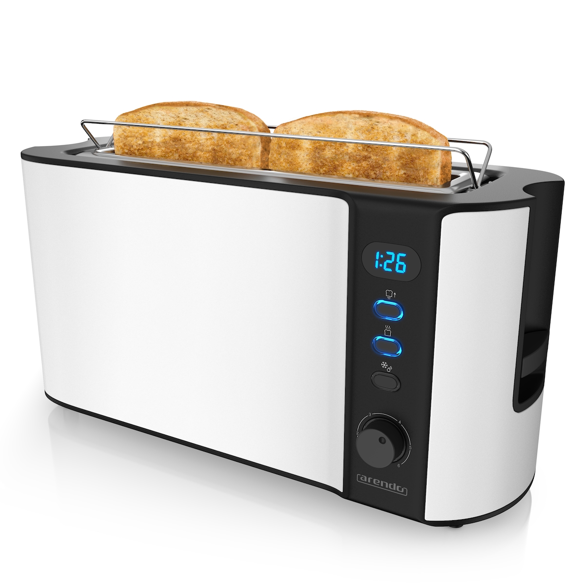 Arendo Langschlitz Toaster für 2 Scheiben, integrierter Brötchenaufsatz, 1000 W, Restzeitanzeige, Weiß Image