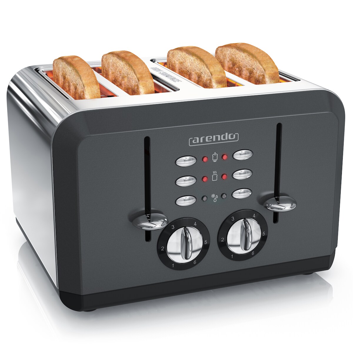 Arendo Toaster für 4 Scheiben, 1630 W, Automatik, Edelstahl, Wärmeisolierendes Doppelwandgehäuse, grau Image