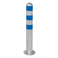 PROREGAL Rammschutzpoller CITY aus Stahl mit blauen Reflexstreifen | Ladesäulen-Schutz zum Aufdübeln | HxØ 80x10,8cm | Silber/Blau Image