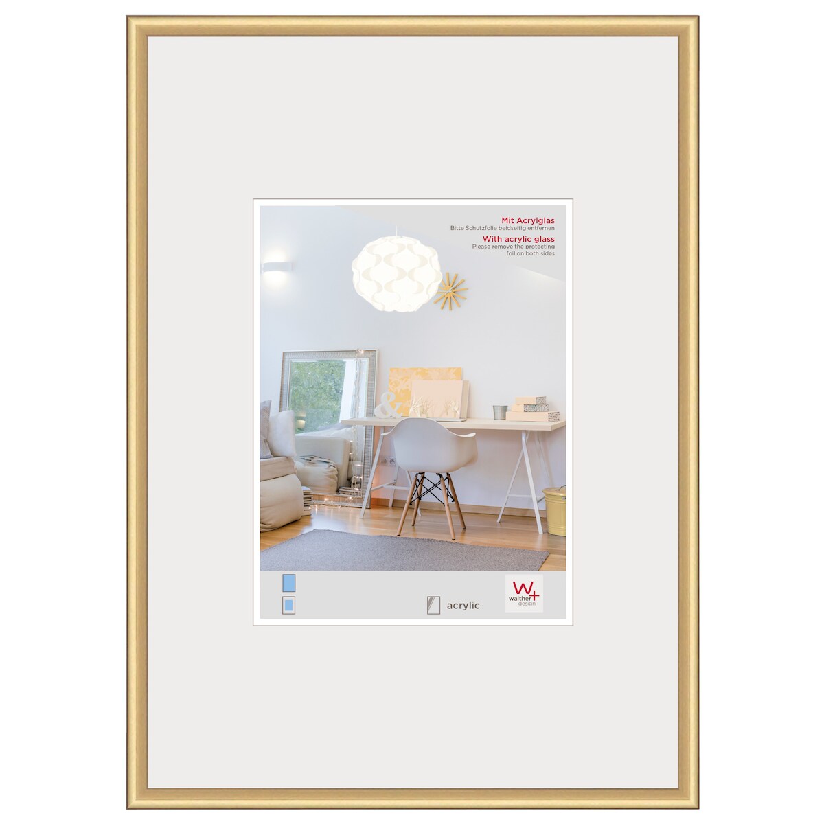 walther + design Lifestyle Kunststoff Bilderrahmen Kunstglas, gold, Posterformat Image