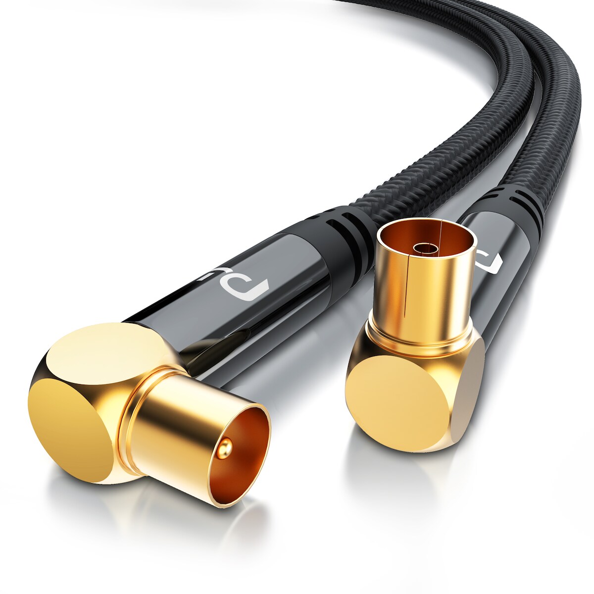 Primewire HDTV Antennenkabel gewinkelt mit Braiding - 2-fach Schirmung - Stoffummantelung - 75 Ohm / 135 dB - 1 m Image