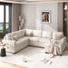 L-shaped Sectional Sofa w/ Pull Out Chaise Lounge & Ottoman, Modular Sectional Corner Sofa w/ USB & Type-C Interfaces