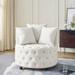 Velvet Upholstered Swivel Chair for Living Room, with Button Tufted Design and Movable Wheels, Including 3 Pillows