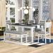 Classic and Traditional Style 6 - Piece Dining Set, Includes Dining Table, 4 Upholstered Chairs & Bench (White+Gray)