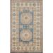 Blue & Ivory Kazak Foyer Rug Hand-Knotted Wool Carpet - 2'6"x 4'0"