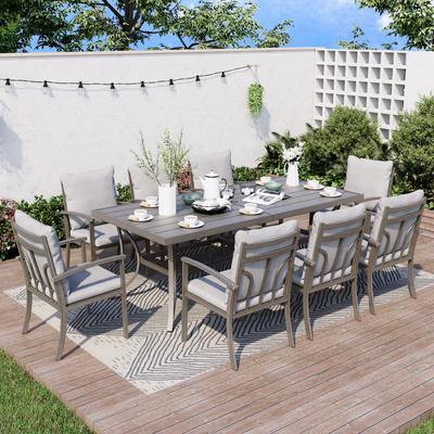 9-Piece Aluminum Patio Dining Set with Table and Washable Light Gray Cushions