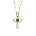 18K Yellow Gold, 0.09 TCW Diamond & Emerald Eye Pendant Necklace