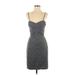 White House Black Market Cocktail Dress - Mini Plunge Sleeveless: Gray Solid Dresses - Women's Size 4