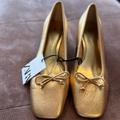 Zara Shoes | 1 Inch Heel Gold Shoes (Ballerina Style) Square Toe | Color: Gold | Size: 9
