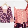 Anthropologie Tops | Anthropologie Daniel Rainn Purple Orange Floral Bell Sleeve Crepe Top Size Small | Color: Orange/Purple | Size: S