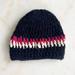 Anthropologie Accessories | Anthropologie Knit Beanie - Sparkly Crochet Navy Blue White Hot Pink Beanie Hat | Color: Blue/Pink | Size: Os